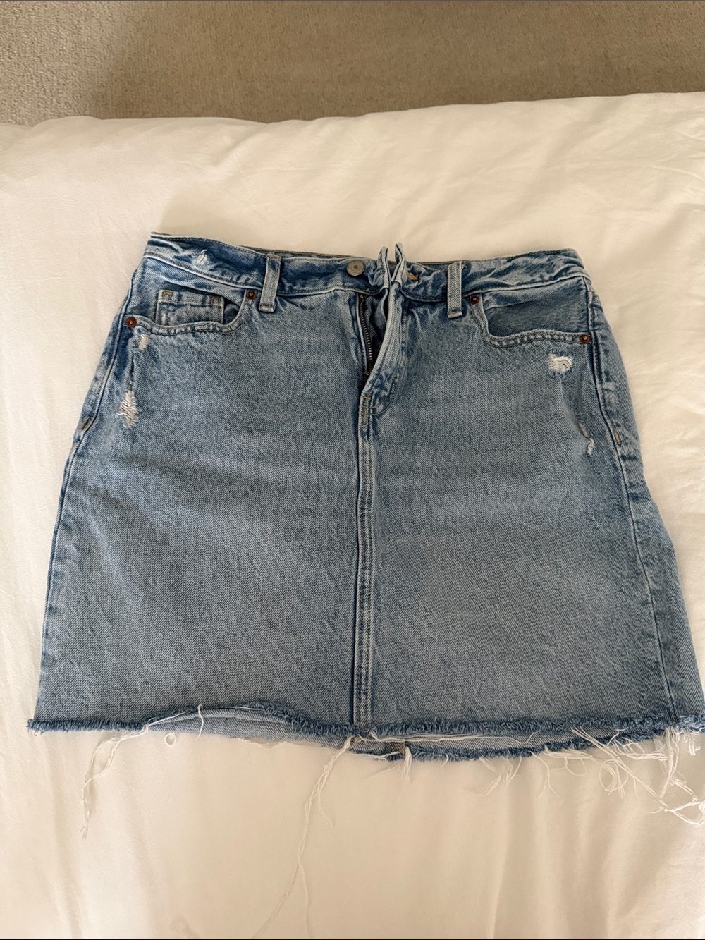 Old Navy Light Blue Distressed Denim Midi Skirt